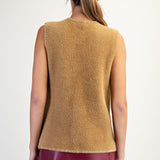 V Neck Metallic Edge Fluffy Vest - hazelnut, womens vest collection