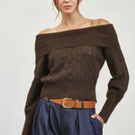 Off Shoulder Pattern Sweater - brown, womens sweater collection