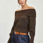 Off Shoulder Pattern Sweater - brown, womens sweater collection