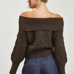 Off Shoulder Pattern Sweater - brown, womens sweater collection