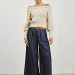 Off Shoulder Pattern Sweater - ivory, womens sweater collection