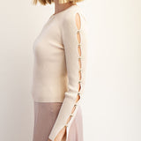 Ribbed Sweater with Slits on Sleeves
