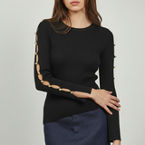 Ribbed Sweater with Slits on Sleeves