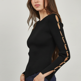 Ribbed Sweater with Slits on Sleeves