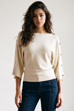 Button Sleeve Sweater Top