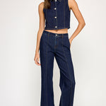 Sleeveless Cropped Denim Vest - Dark Denim, Women's Tops Collection