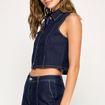 Sleeveless Cropped Denim Vest - Dark Denim, Women's Tops Collection