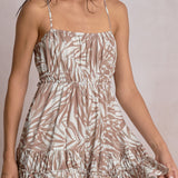 Smocked Leaf Print Dress