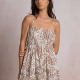 Smocked Leaf Print Dress