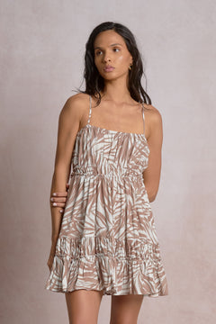 Smocked Leaf Print Dress