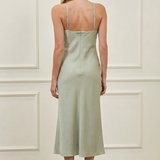 Halter Neck Front Cutout Satin Midi Dress