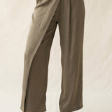 Satin Asymmetrical Waist Pant With Buckle