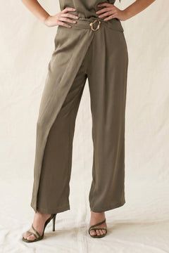 Satin Asymmetrical Waist Pant With Buckle