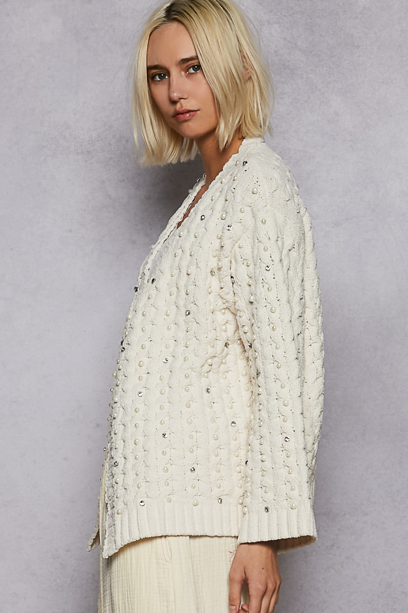 Pearl Knit Cardigan - Cream, Women's Tops Collection