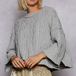 Bell Sleeve Chunky Sweater - Heather Grey, Women's Tops Collection