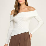 Asymmetrical Rib Off Shoulder Top