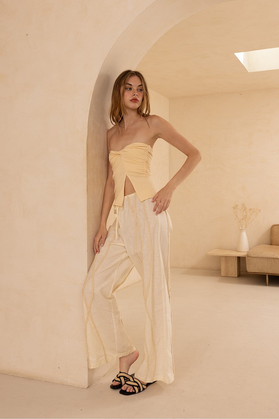 Cotton Front Twist Strapless Tube - Butter, Women's Tops Collection