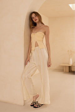 Cotton Wide Frayed Trim Pants