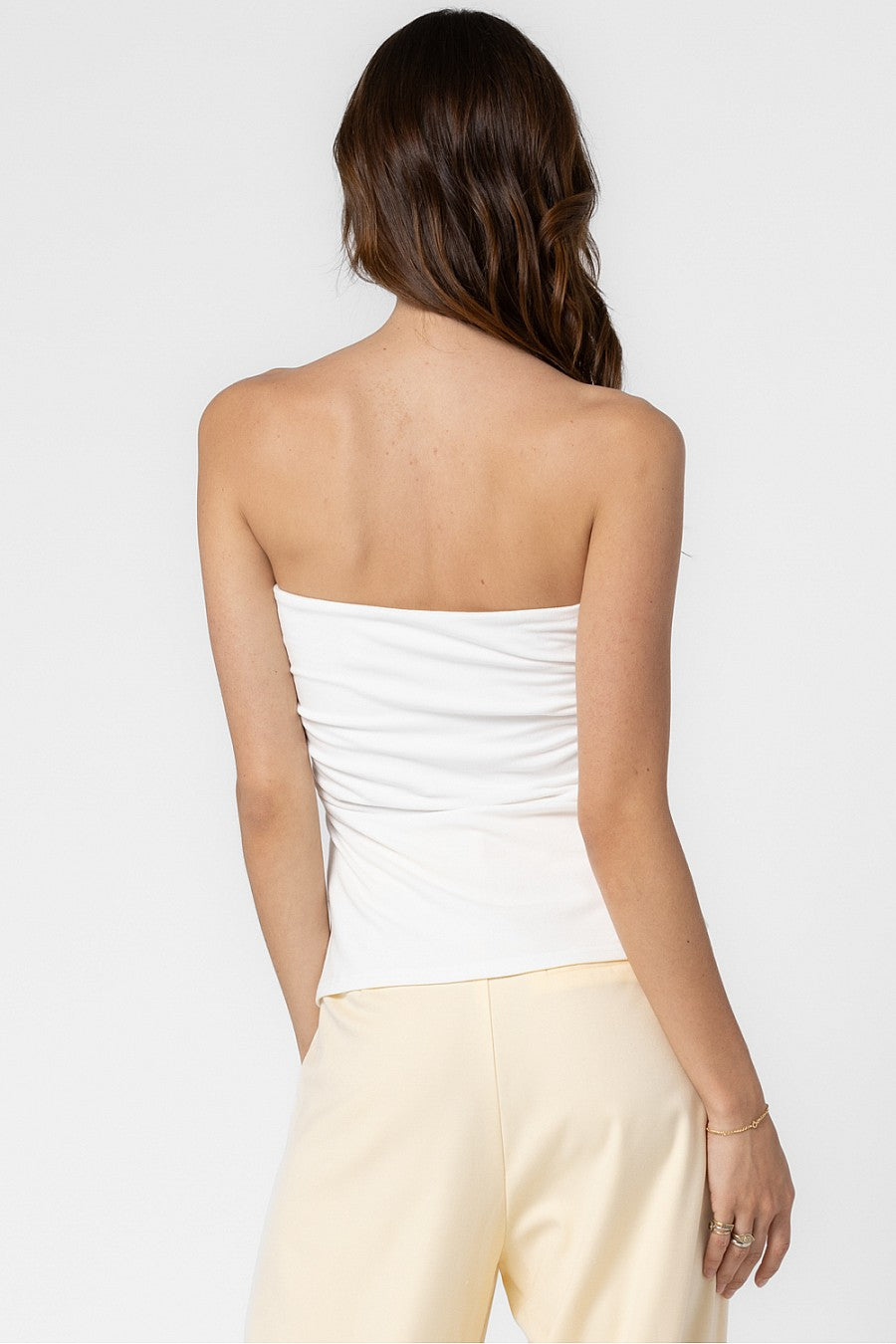 Cotton Front Twist Strapless Tube - Off White, Women's Tops Collection
