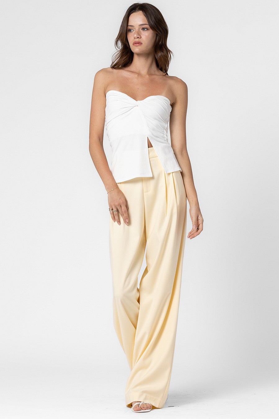Cotton Front Twist Strapless Tube - Off White, Women's Tops Collection