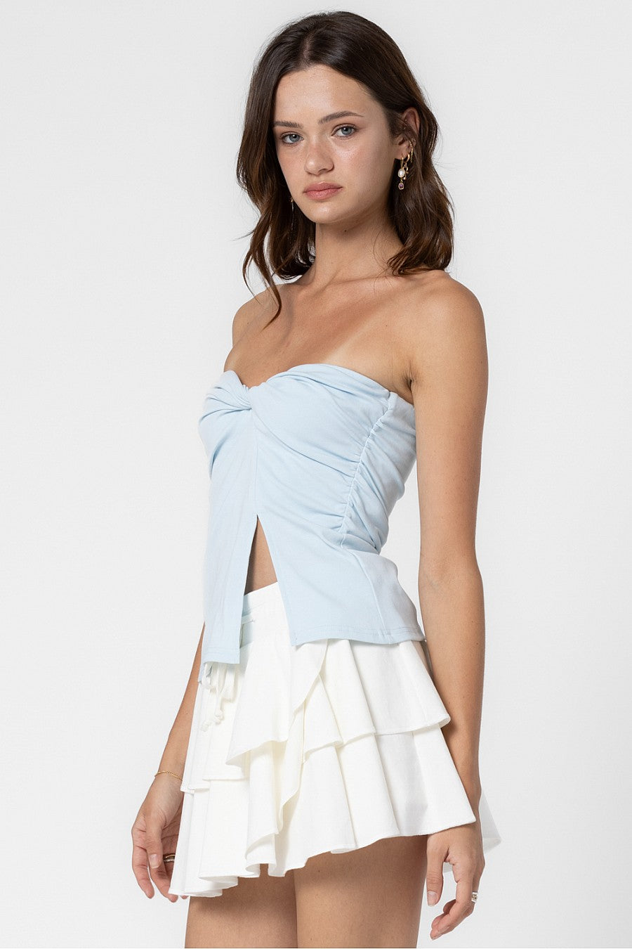 Cotton Front Twist Strapless Tube - Sky, Women's Tops Collection