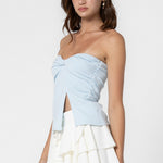 Cotton Front Twist Strapless Tube - Sky, Women's Tops Collection