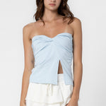 Cotton Front Twist Strapless Tube - Sky, Women's Tops Collection