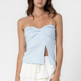 Cotton Front Twist Strapless Tube - Sky, Women's Tops Collection