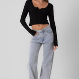 Long Sleeve Ribbed Button Top