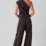 Pleated One Shoulder Top and Pant Set - espresso, womens matching set collection