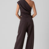 Pleated One Shoulder Top and Pant Set - espresso, womens matching set collection