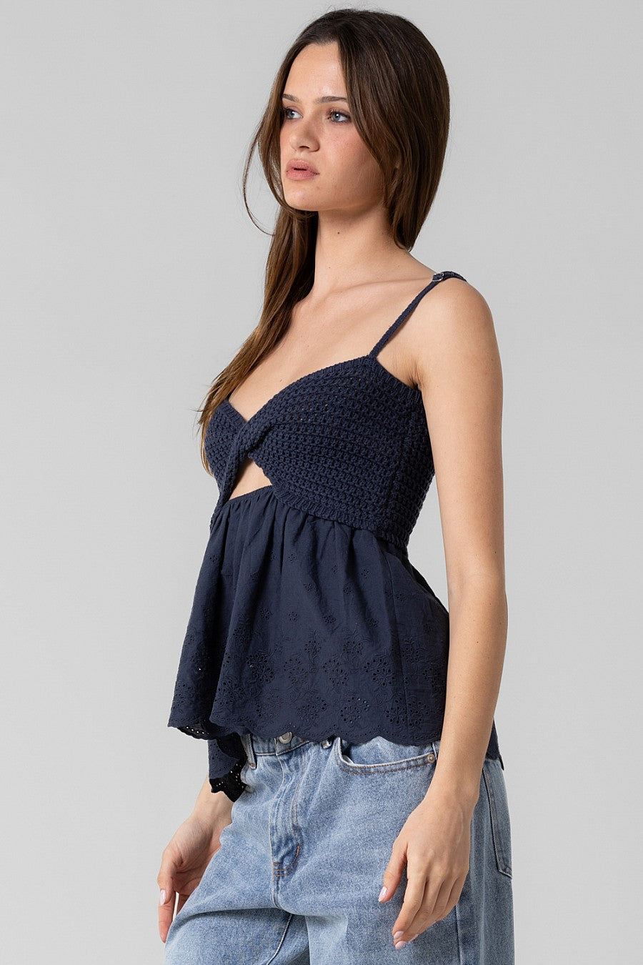 Twist Open Front Top - Navy, Women's Tops Collection