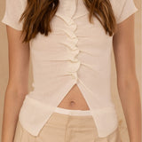 Ruched Button Down Short Sleeve