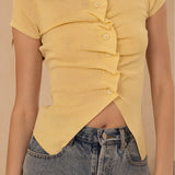 Ruched Button Down Short Sleeve