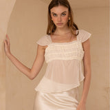 Chiffon Ruffle Top - Cream, Women's Tops Collection