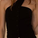 Chocker Neck Strap Button Vest - black, womens top collection
