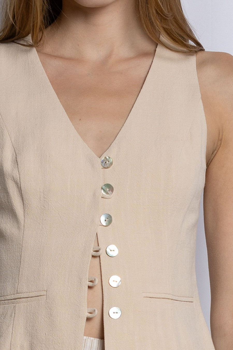 Woven Linen Vest - Beige, Women's Tops Collection