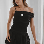 Asymmetric Ruched Tank Top - Black, Women's Tops Collection