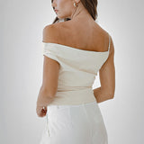 Asymmetric Ruched Tank Top - White, Women's Tops Collection