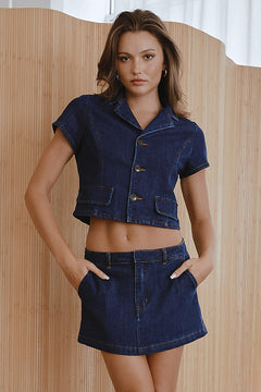 Short Sleeve Denim Top - Dark Denim, Women's Tops Collection