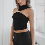 Short Sleeve Denim Top - Black, Women's Tops Collection