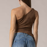 Faux Suede One Shoulder Eyelet