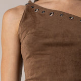 Faux Suede One Shoulder Eyelet