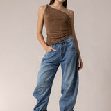 Faux Suede One Shoulder Eyelet