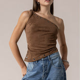 Faux Suede One Shoulder Eyelet