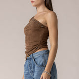 Faux Suede One Shoulder Eyelet