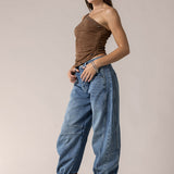 Faux Suede One Shoulder Eyelet