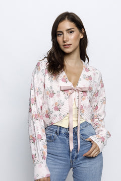 Floral Front Bow Tie Cardigan