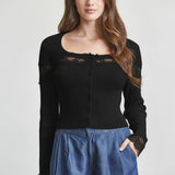 Lace Insert Ribbed Sweater Top