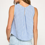 Gingham Linen Scoop Neck Tank